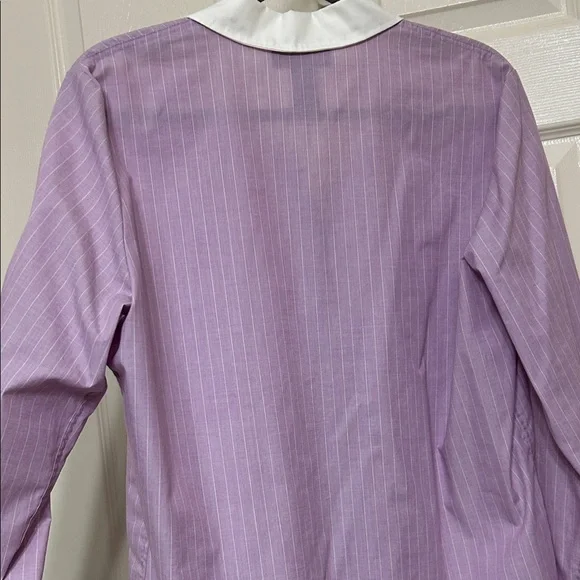 Charter Club Lavender Button-Down Shirt with White Pin Stripes Y2K Cotton Hi-Lo - Picture 10 of 14